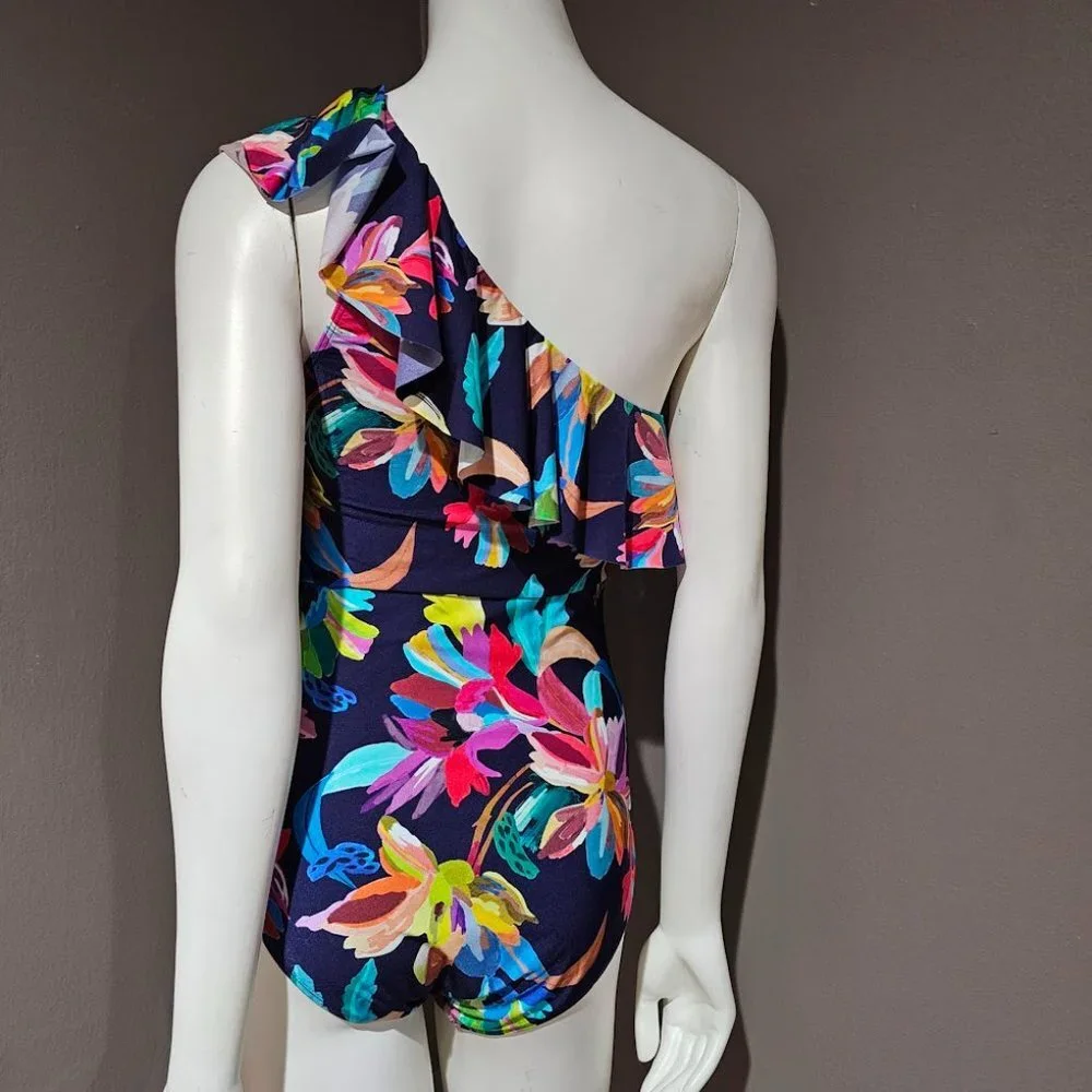 La Blanca Ruffled One-Shoulder One-Piece Swimsuit Size 10 - Picture 4 of 9